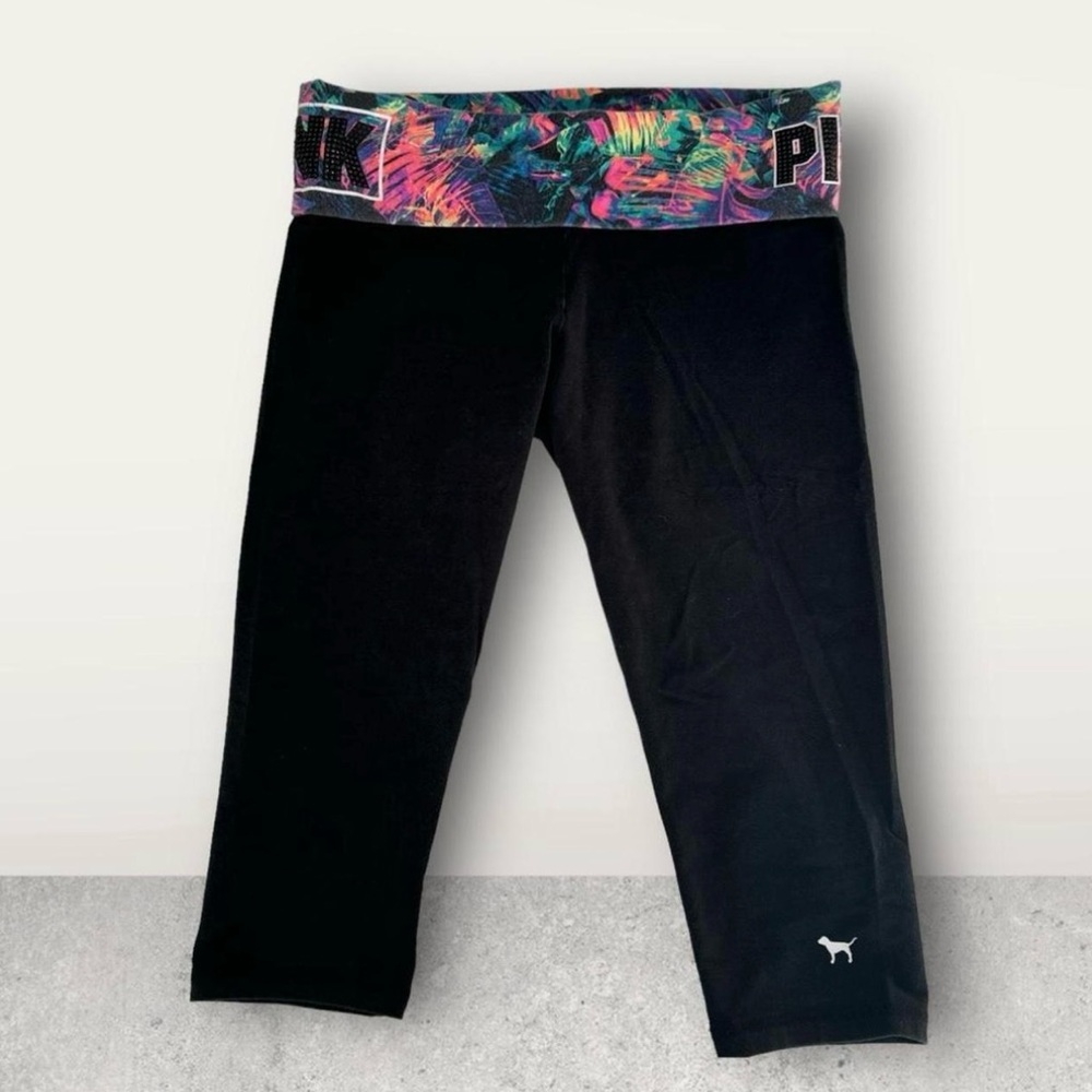 Y2K PINK Victoria's Secret Black Leggings with Colorful Waistband